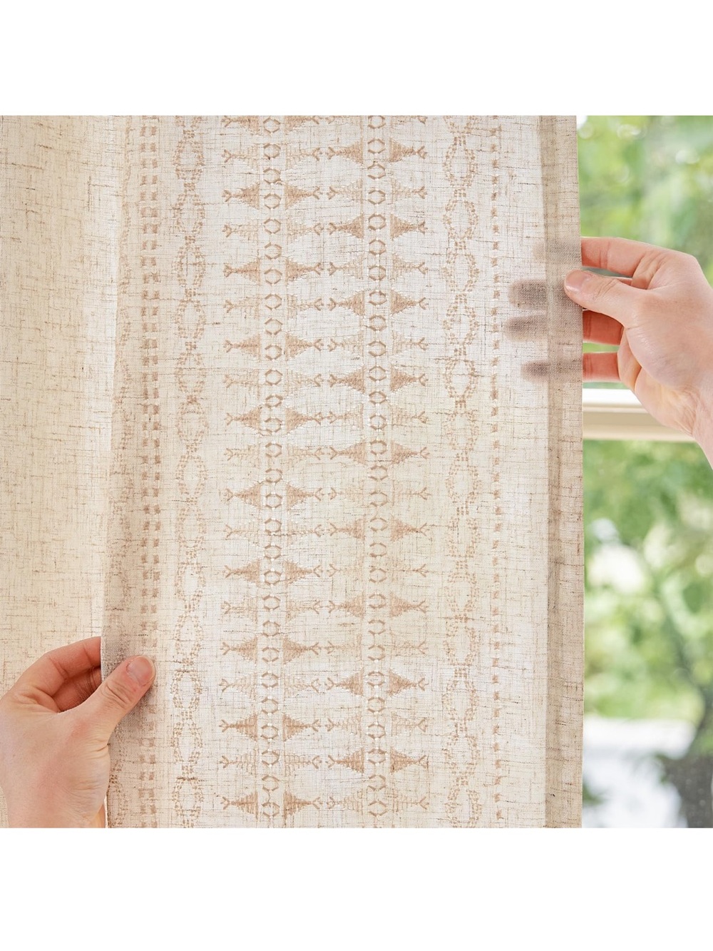 Neutral Beige Patterned Curtain Panel - Picture 4 of 7